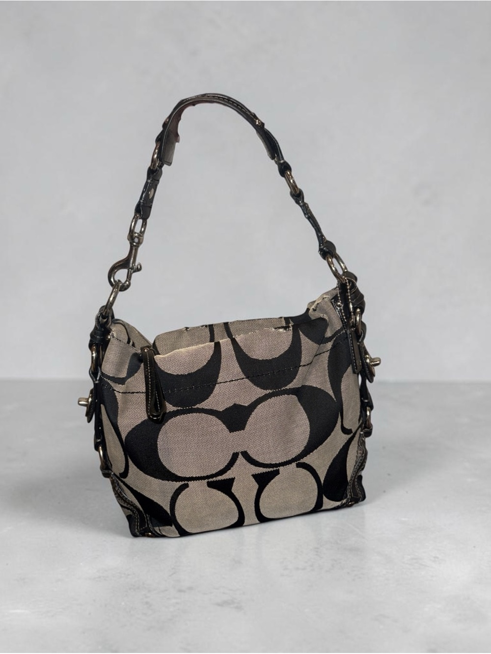 Coach Carly Canvas & Leather Black Shoulder Bag